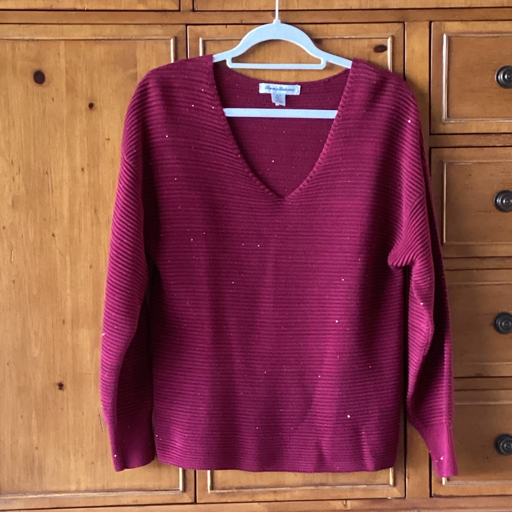 Tommy Bahama Bonita Sequin Ottoman V-Neck Sweater Woman’s Size S